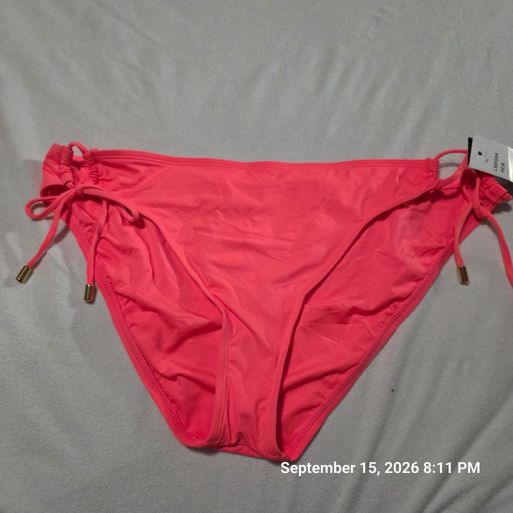 La Blanca Island Goddess Side Tie Bikini Bottom Hot Coral Pink LB0IG94 Size 14